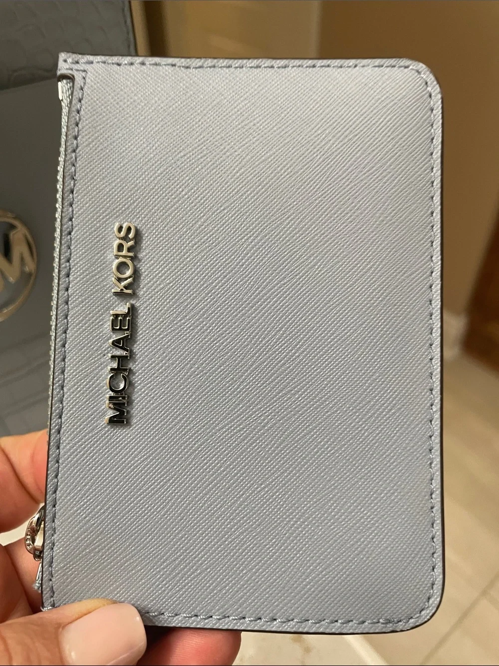 Michael Kors Gray/Blue Patchwork Croc-Embossed Tote with Pouch